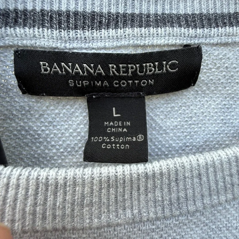 Banana Republic Mens Large Grey Supima Cotton Colorblock Striped Crew Sweater